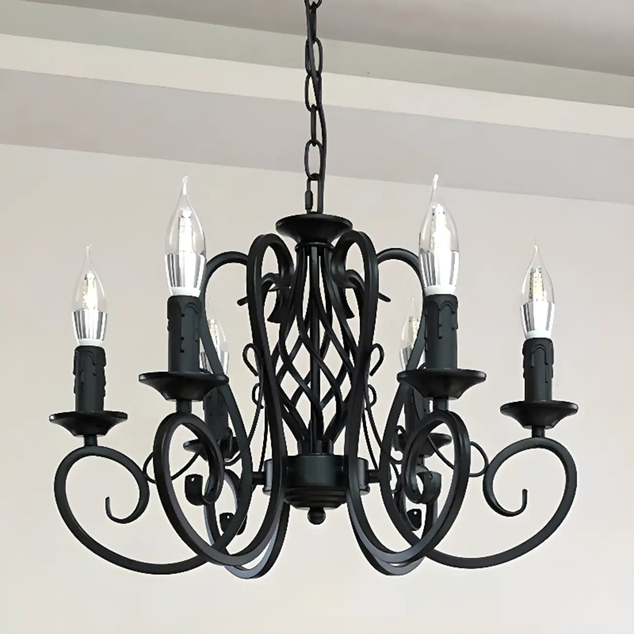 6-Light Black Iron Vintage Chandelier for Simple Charm