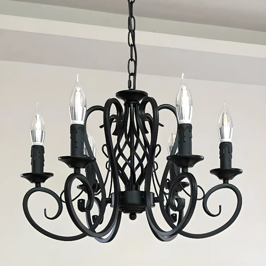 6-Light Black Iron Vintage Chandelier for Simple Charm