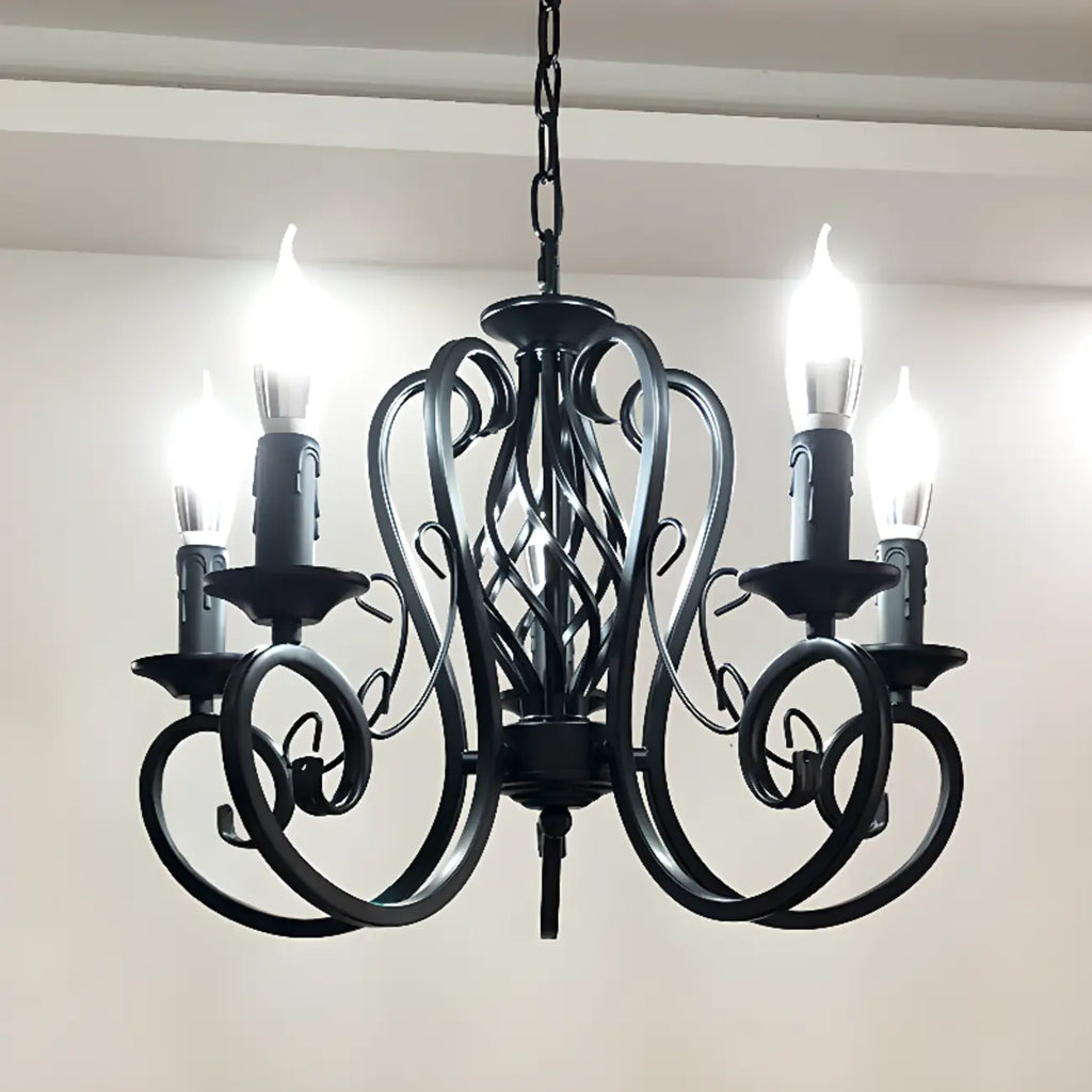 6-Light Black Iron Vintage Chandelier for Simple Charm