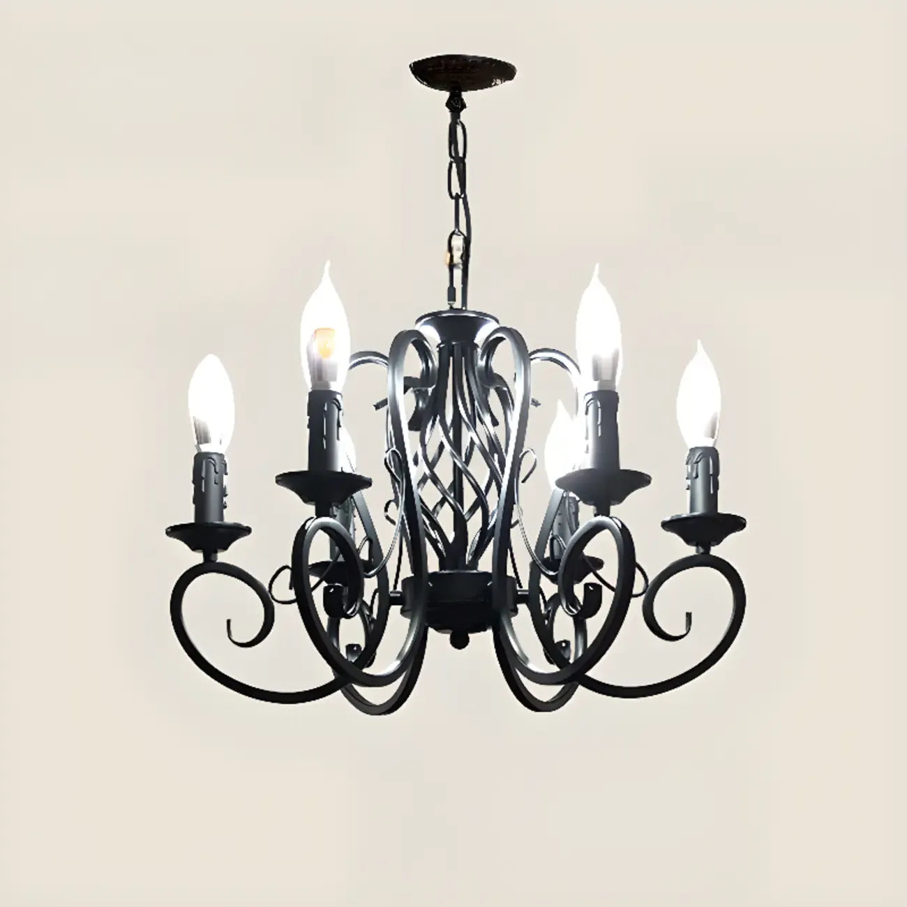 6-Light Black Iron Vintage Chandelier for Simple Charm