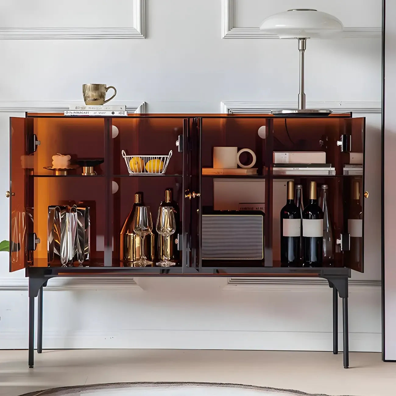 Modern Plastic/Acrylic Sideboard Cabinets with Shelves in Red