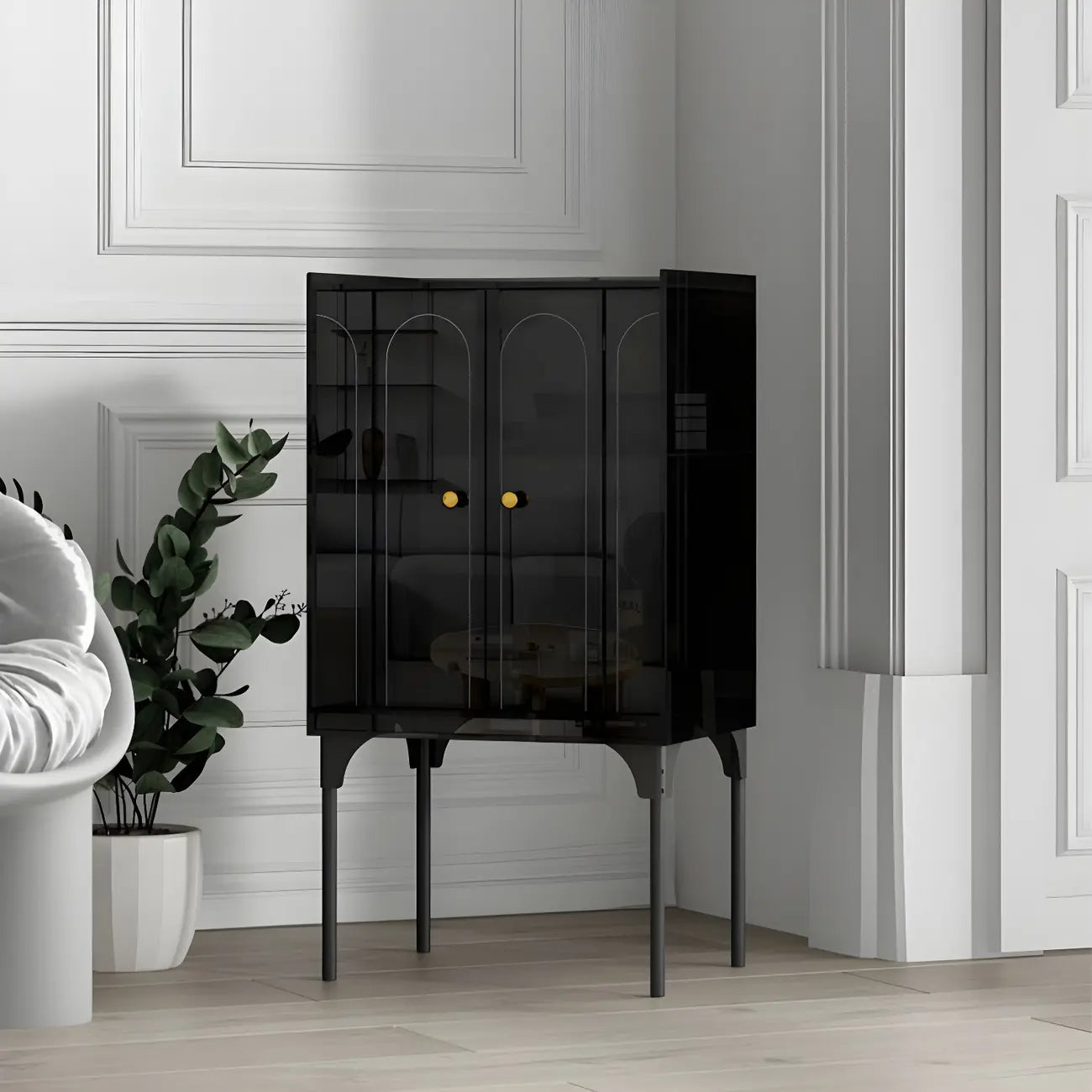 Modern Plastic/Acrylic Sideboard Cabinets with Shelves in Red