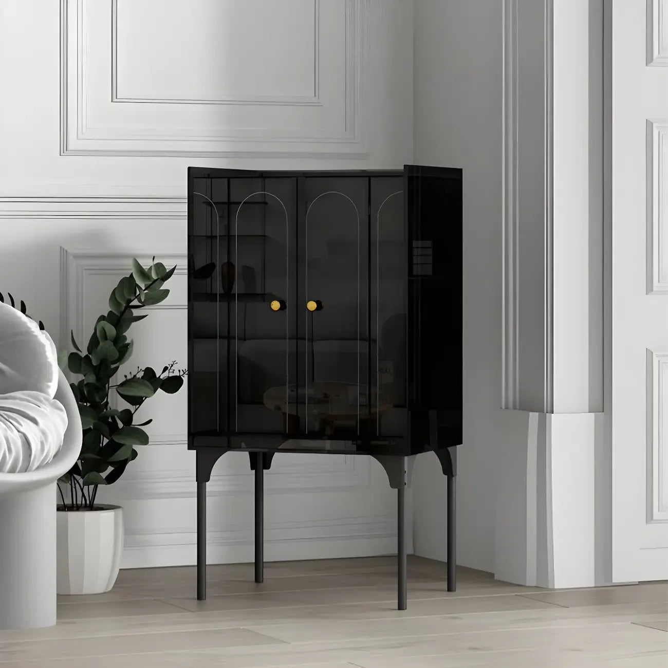 Modern Plastic/Acrylic Sideboard Cabinets with Shelves in Red