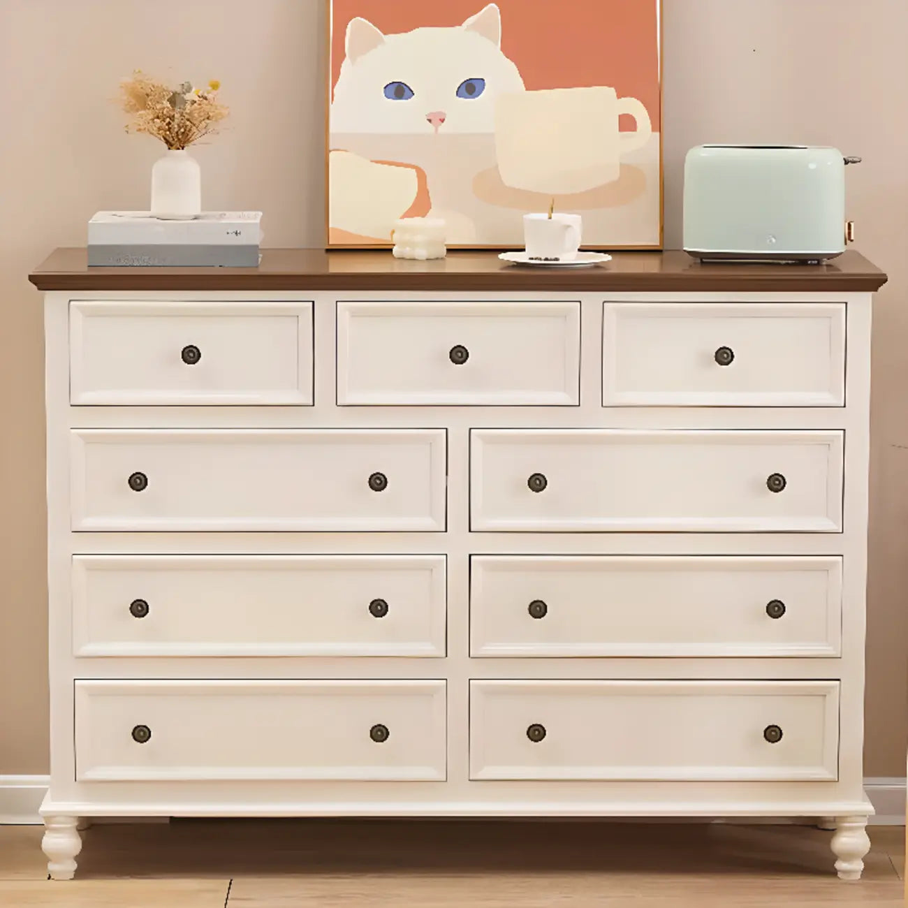Stylish White Wooden Chest with 9-Drawers for Bedroom