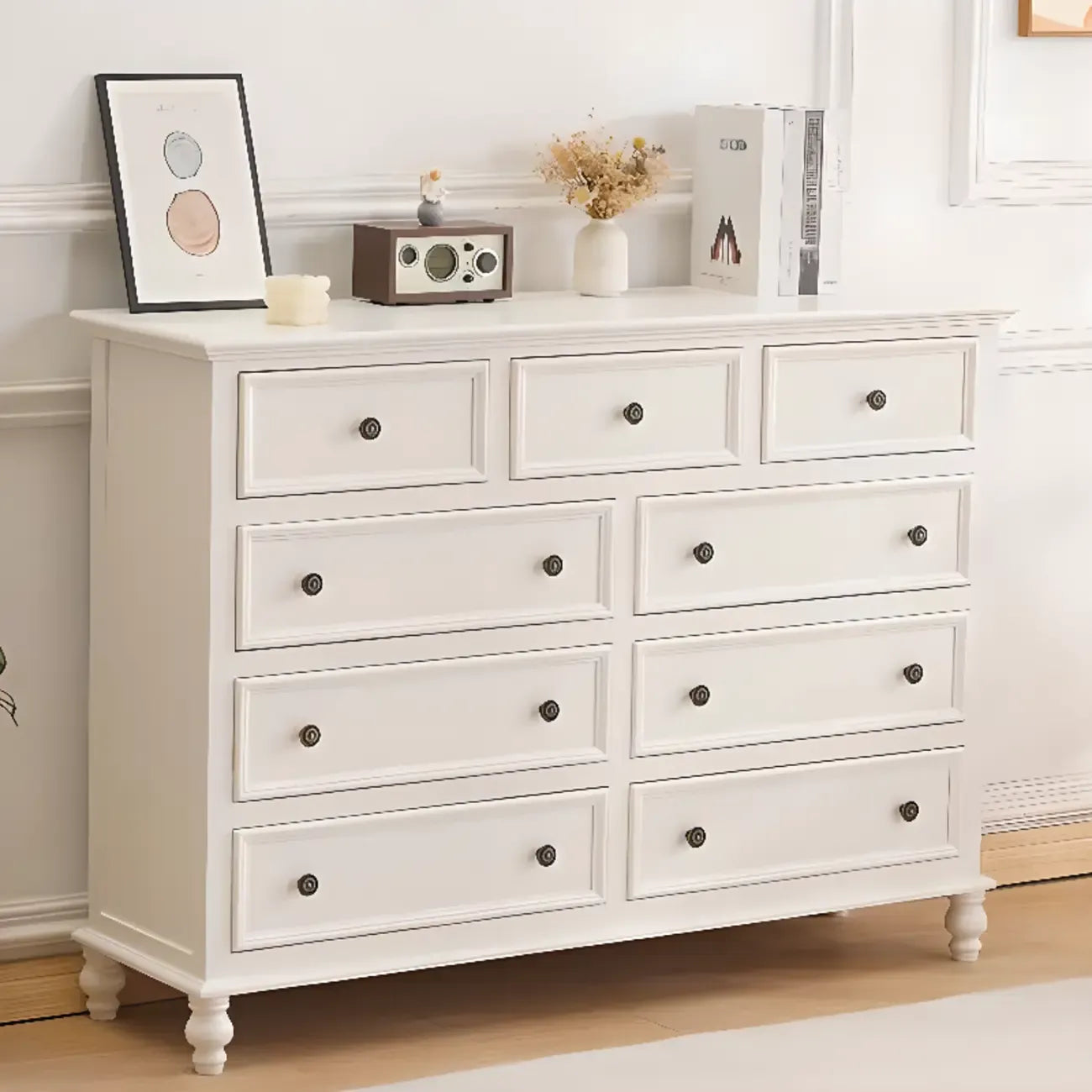 Stylish White Wooden Chest with 9-Drawers for Bedroom