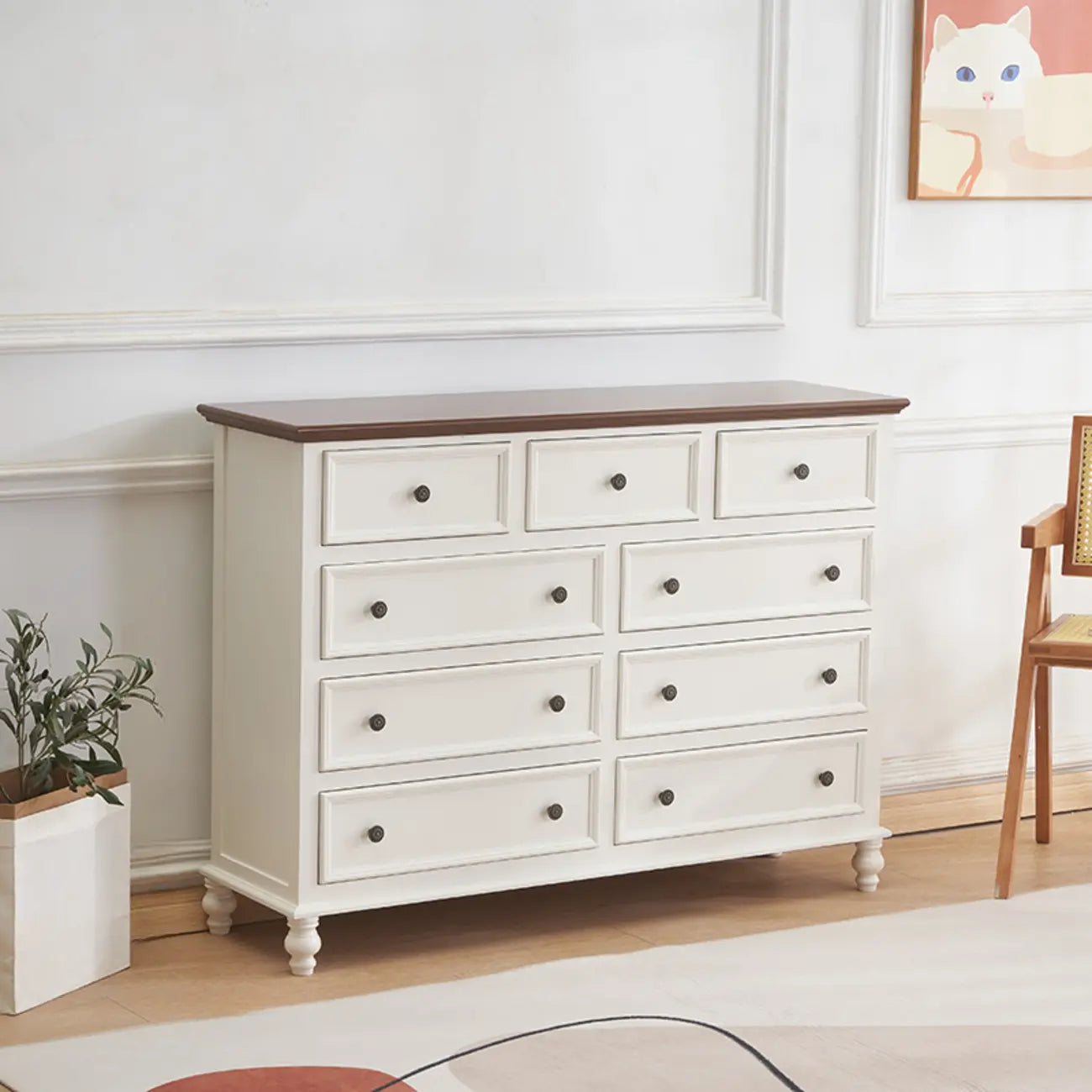 Stylish White Wooden Chest with 9-Drawers for Bedroom