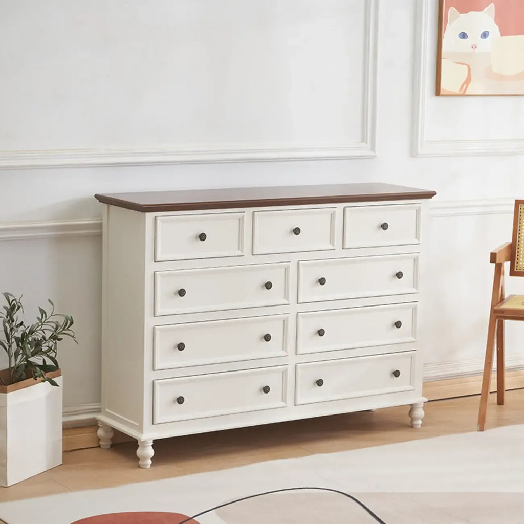 Stylish White Wooden Chest with 9-Drawers for Bedroom