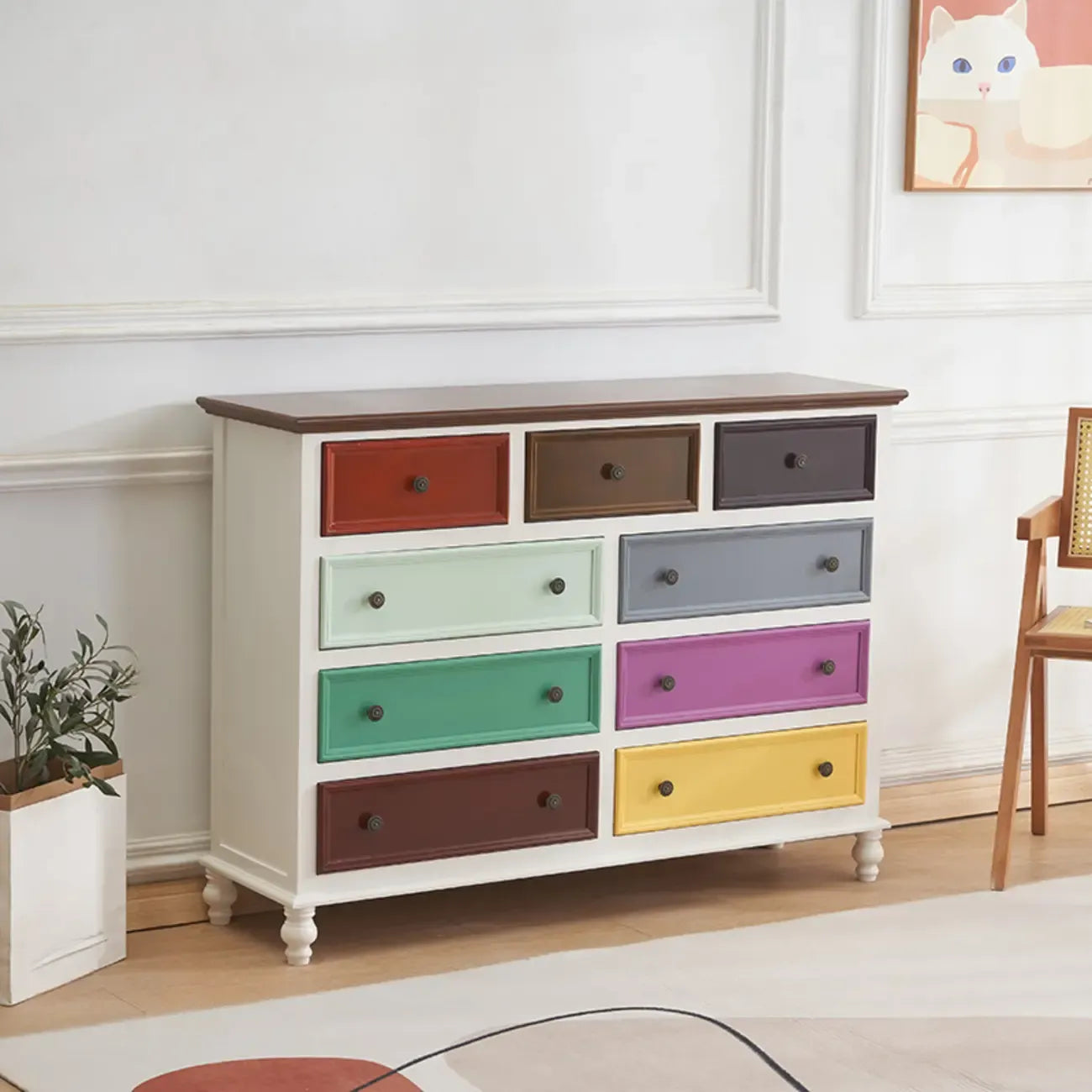 Stylish White Wooden Chest with 9-Drawers for Bedroom