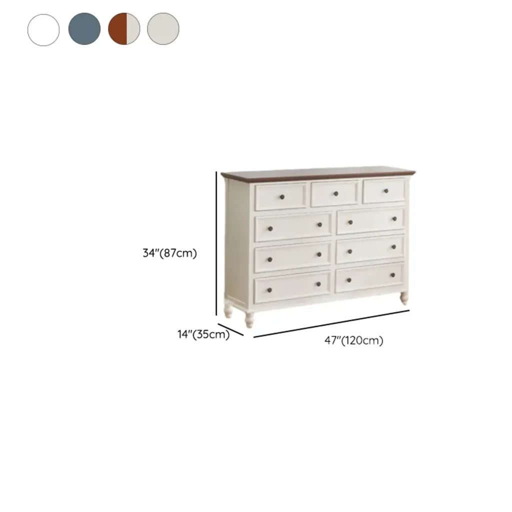 Stylish White Wooden Chest with 9-Drawers for Bedroom