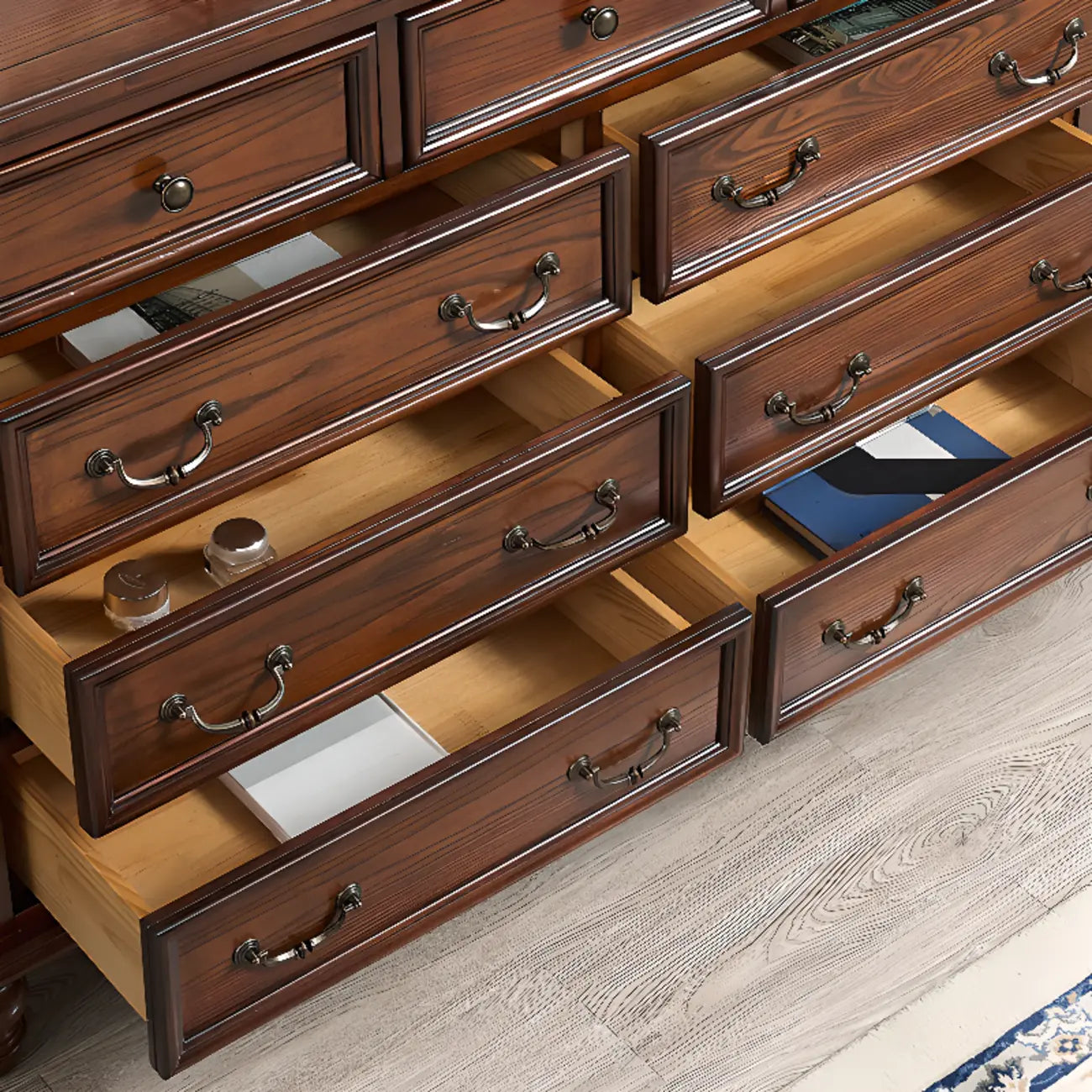 Traditional Brown Bronze Handle Wood 7-Drawer Dresser