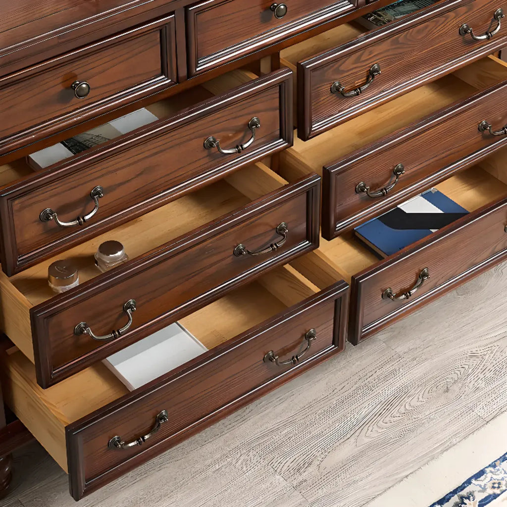 Traditional Brown Bronze Handle Wood 7-Drawer Dresser