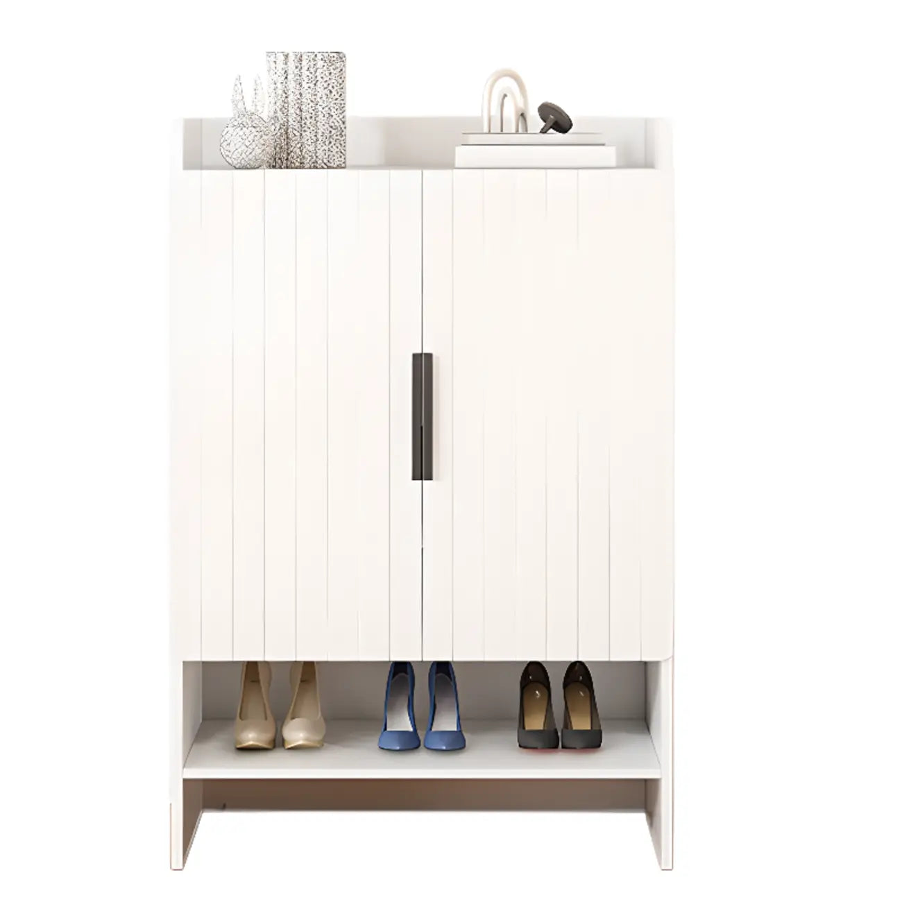 Vertical Wooden White Shoe Cabinet with Doors