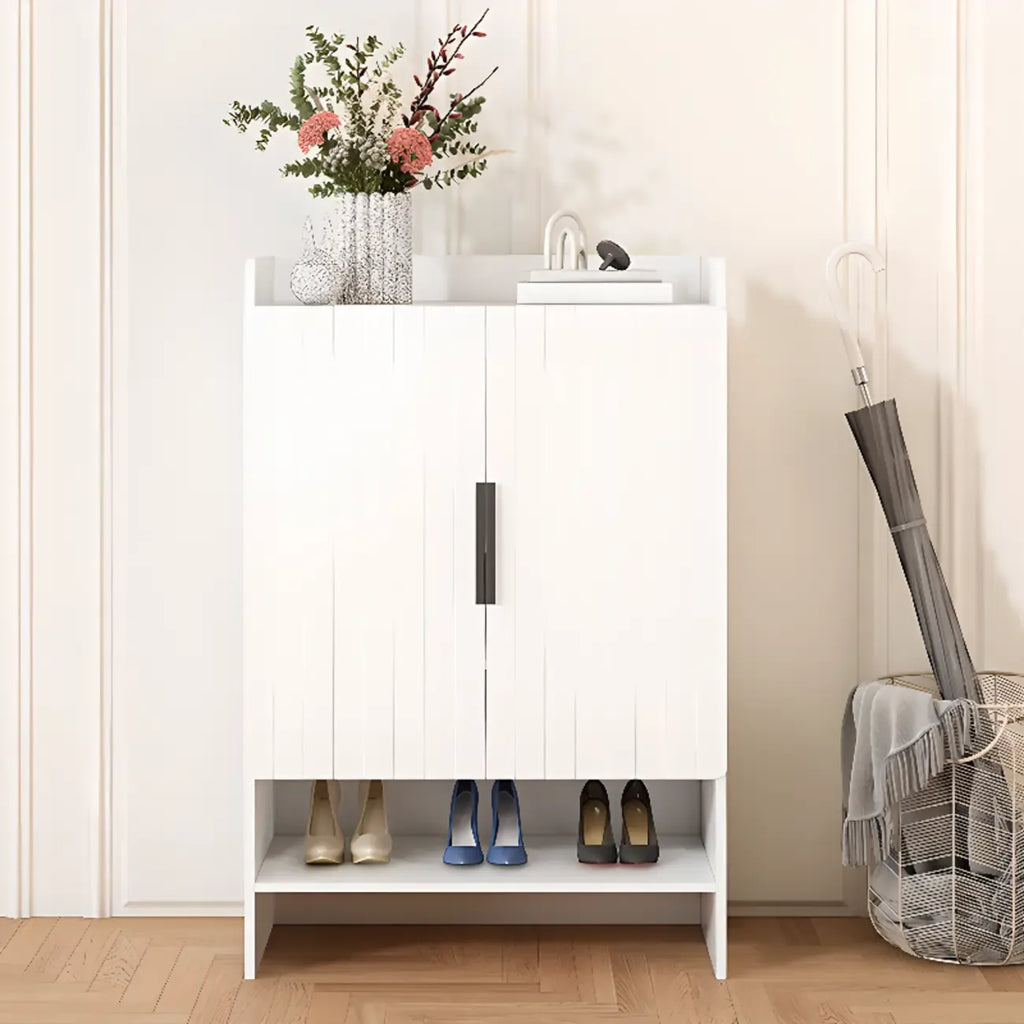 Vertical Wooden White Shoe Cabinet with Doors