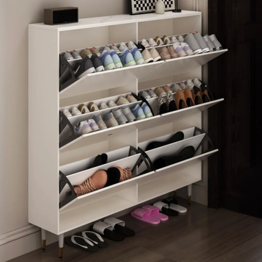 Modern White Wood Entryway Drop-Front Shoe Cabinet