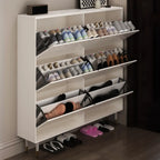 Modern White Wood Entryway Drop-Front Shoe Cabinet