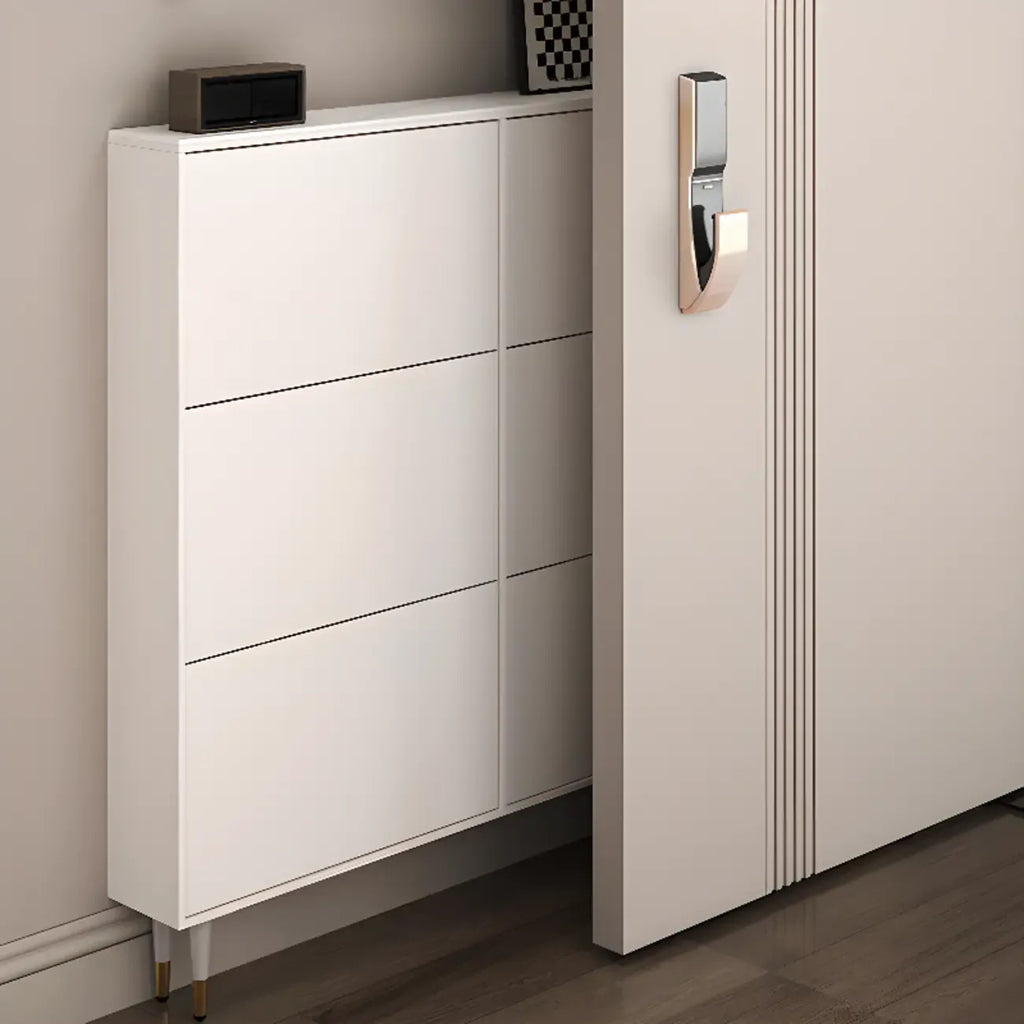 Modern White Wood Entryway Drop-Front Shoe Cabinet