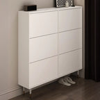 Modern White Wood Entryway Drop-Front Shoe Cabinet