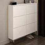Modern White Wood Entryway Drop-Front Shoe Cabinet