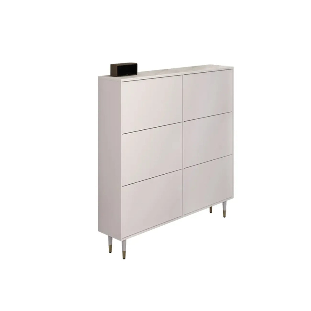 Modern White Wood Entryway Drop-Front Shoe Cabinet