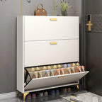 Grey/White Wood Hidden Storage Shoe Cabinet for Entryway