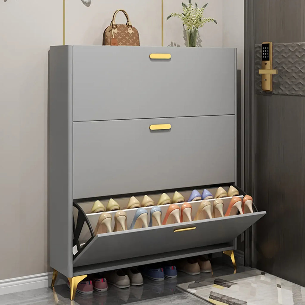 Grey/White Wood Hidden Storage Shoe Cabinet for Entryway
