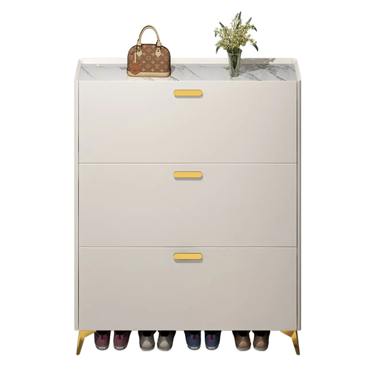 Grey/White Wood Hidden Storage Shoe Cabinet for Entryway