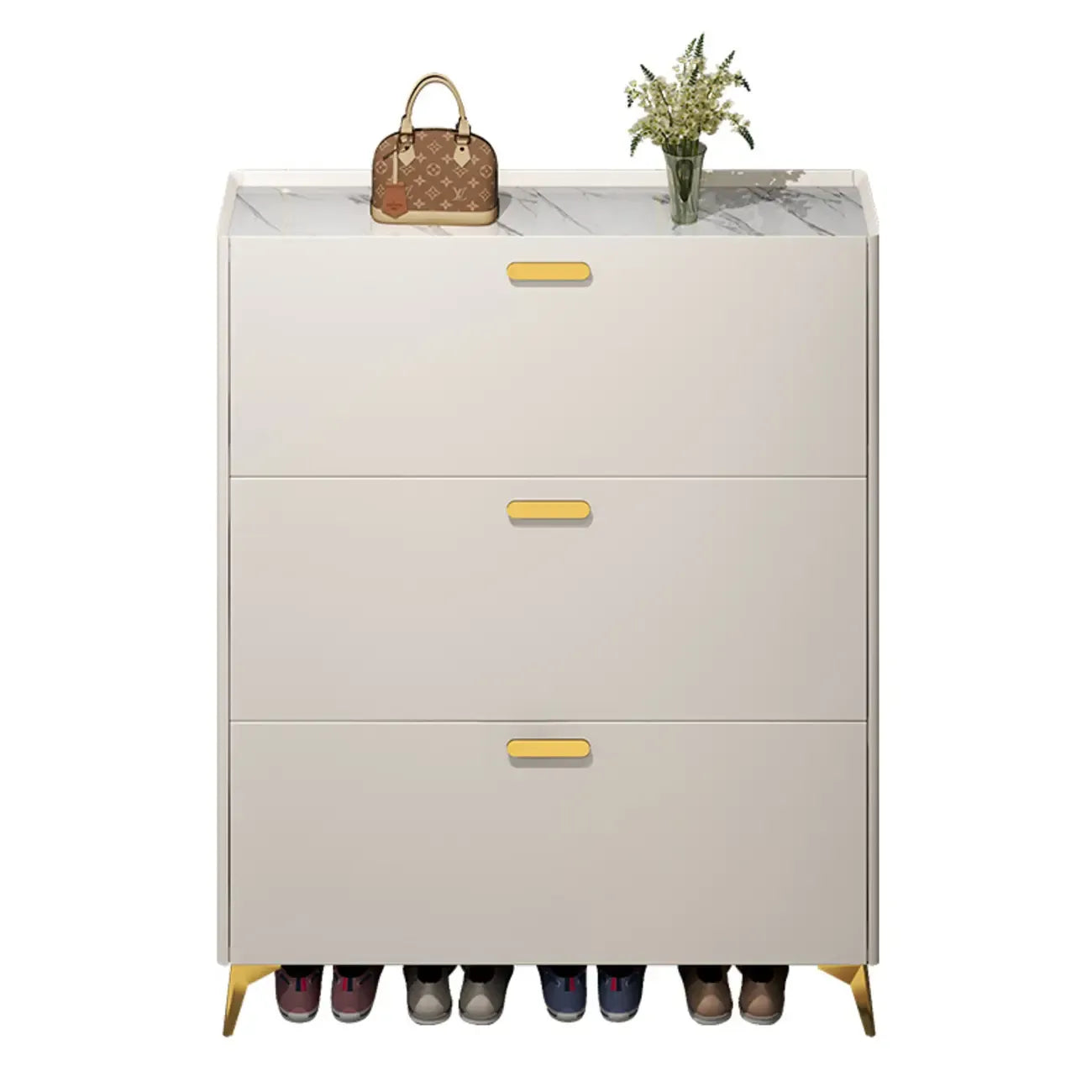 Grey/White Wood Hidden Storage Shoe Cabinet for Entryway