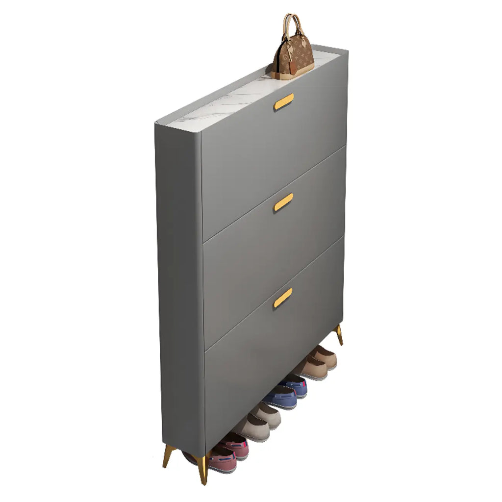 Grey/White Wood Hidden Storage Shoe Cabinet for Entryway