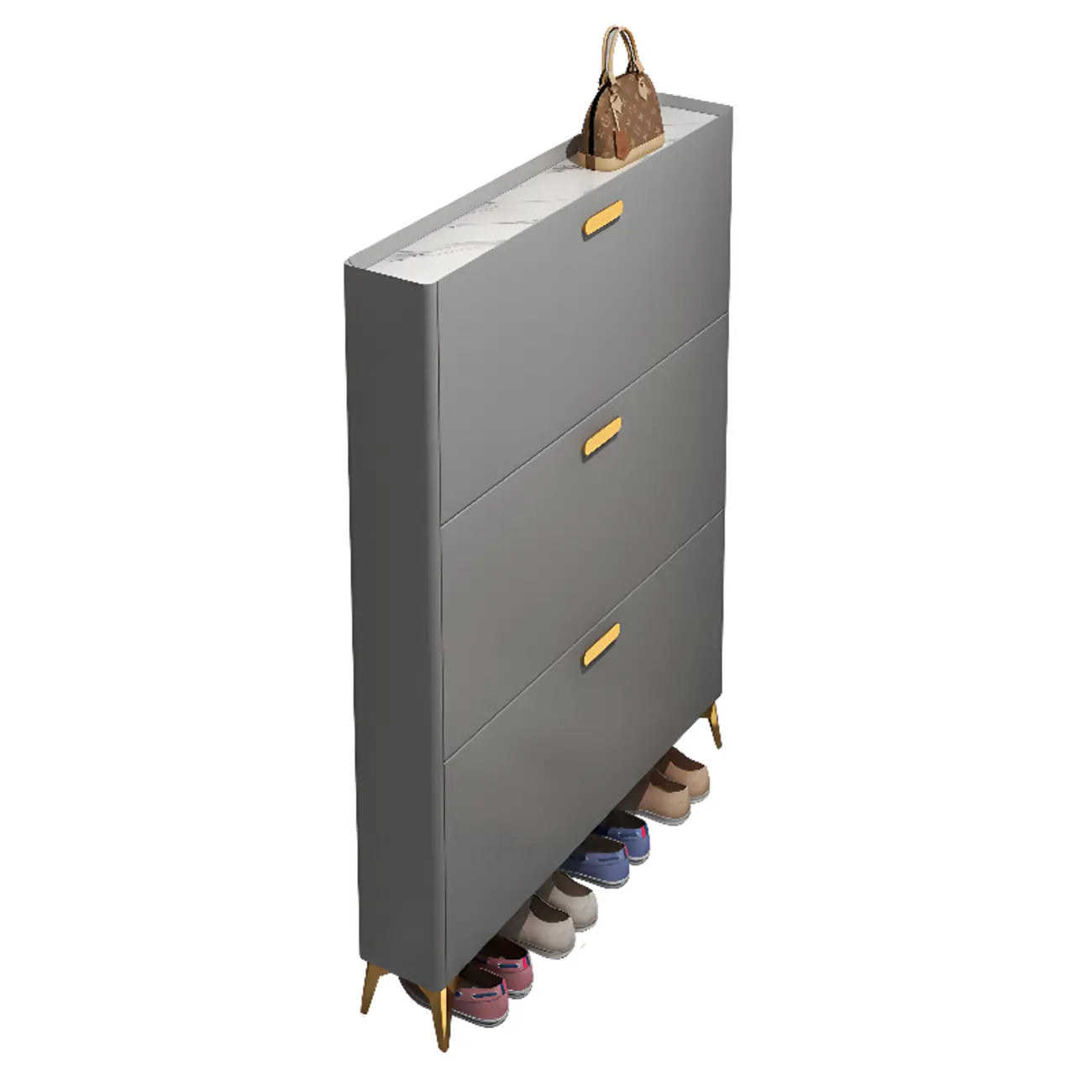 Grey/White Wood Hidden Storage Shoe Cabinet for Entryway