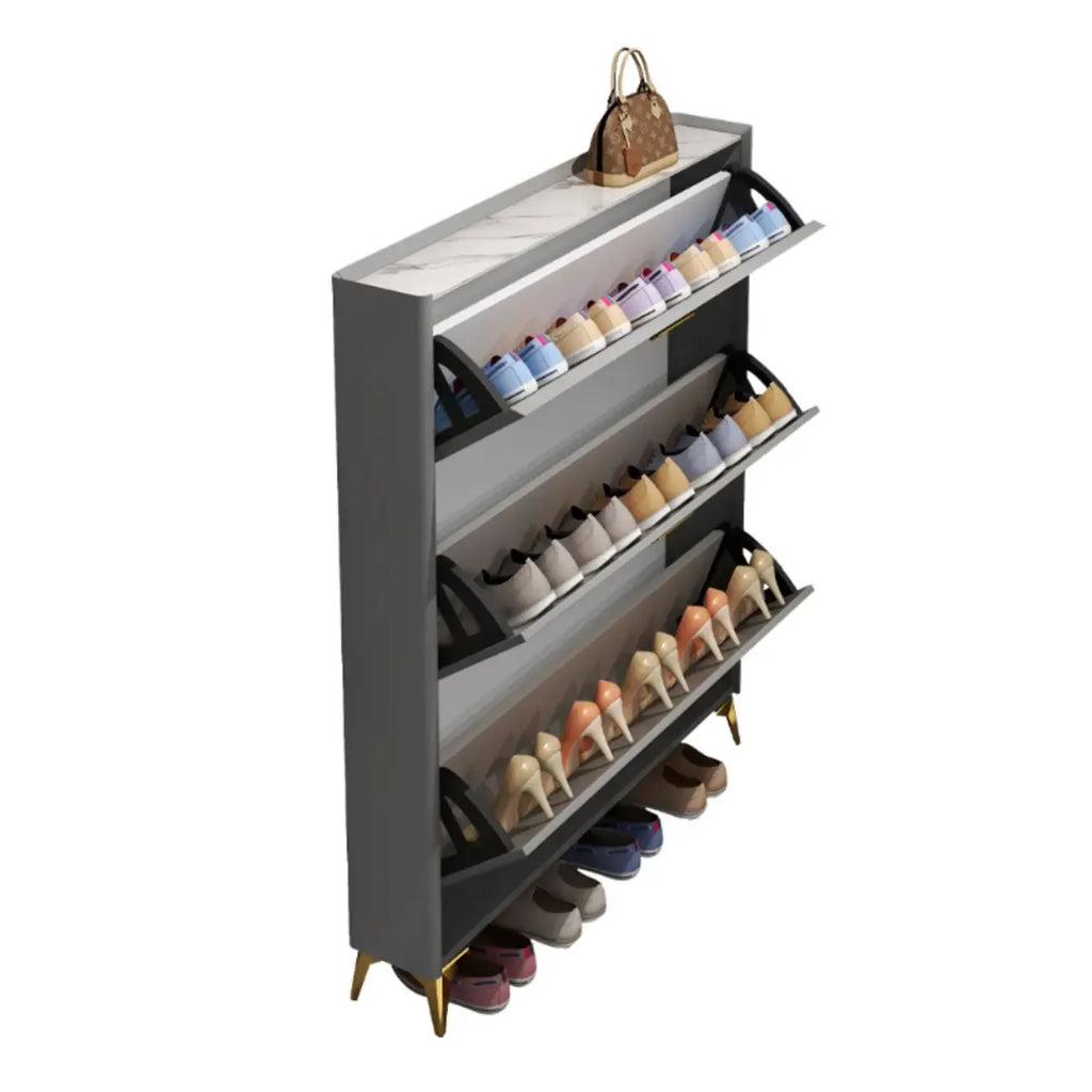 Grey/White Wood Hidden Storage Shoe Cabinet for Entryway