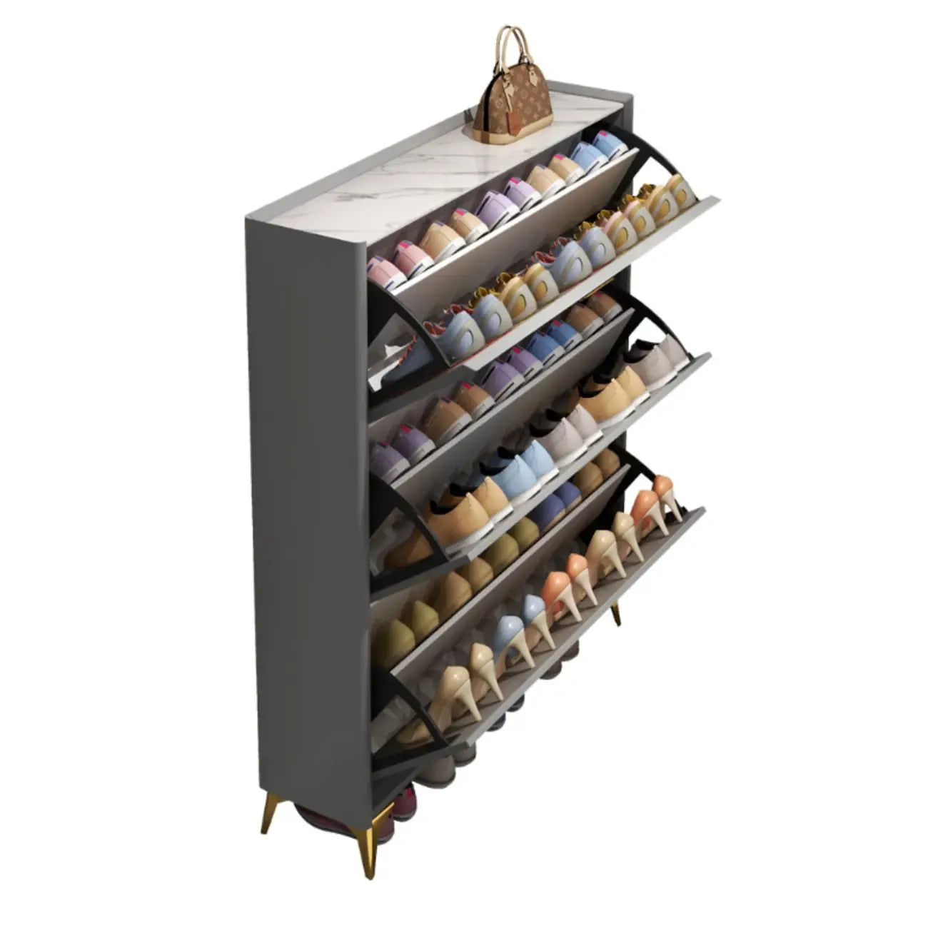 Grey/White Wood Hidden Storage Shoe Cabinet for Entryway