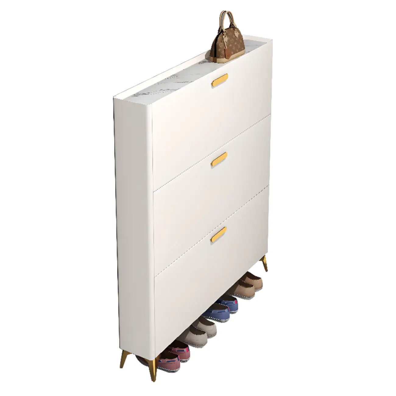 Grey/White Wood Hidden Storage Shoe Cabinet for Entryway