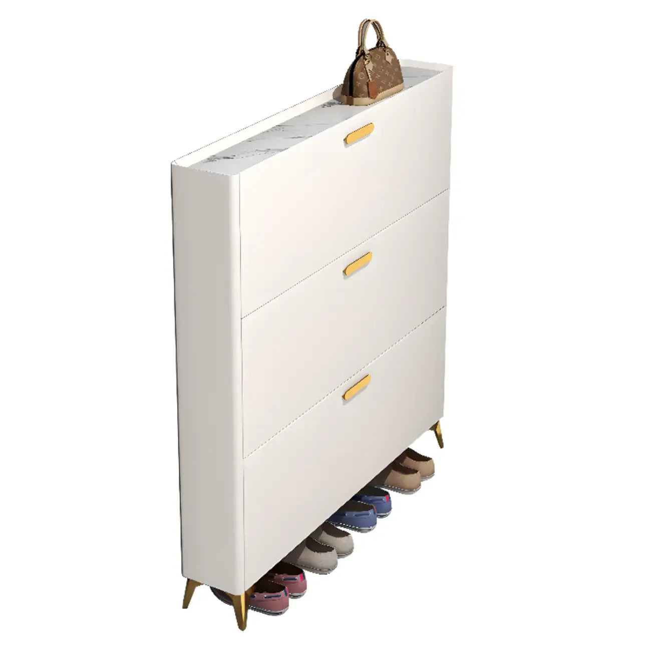 Grey/White Wood Hidden Storage Shoe Cabinet for Entryway