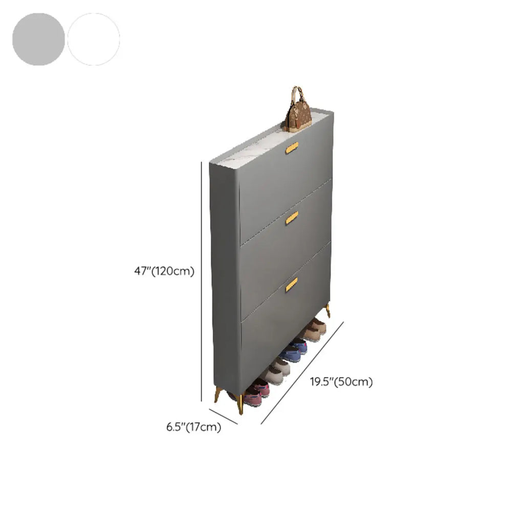 Grey/White Wood Hidden Storage Shoe Cabinet for Entryway