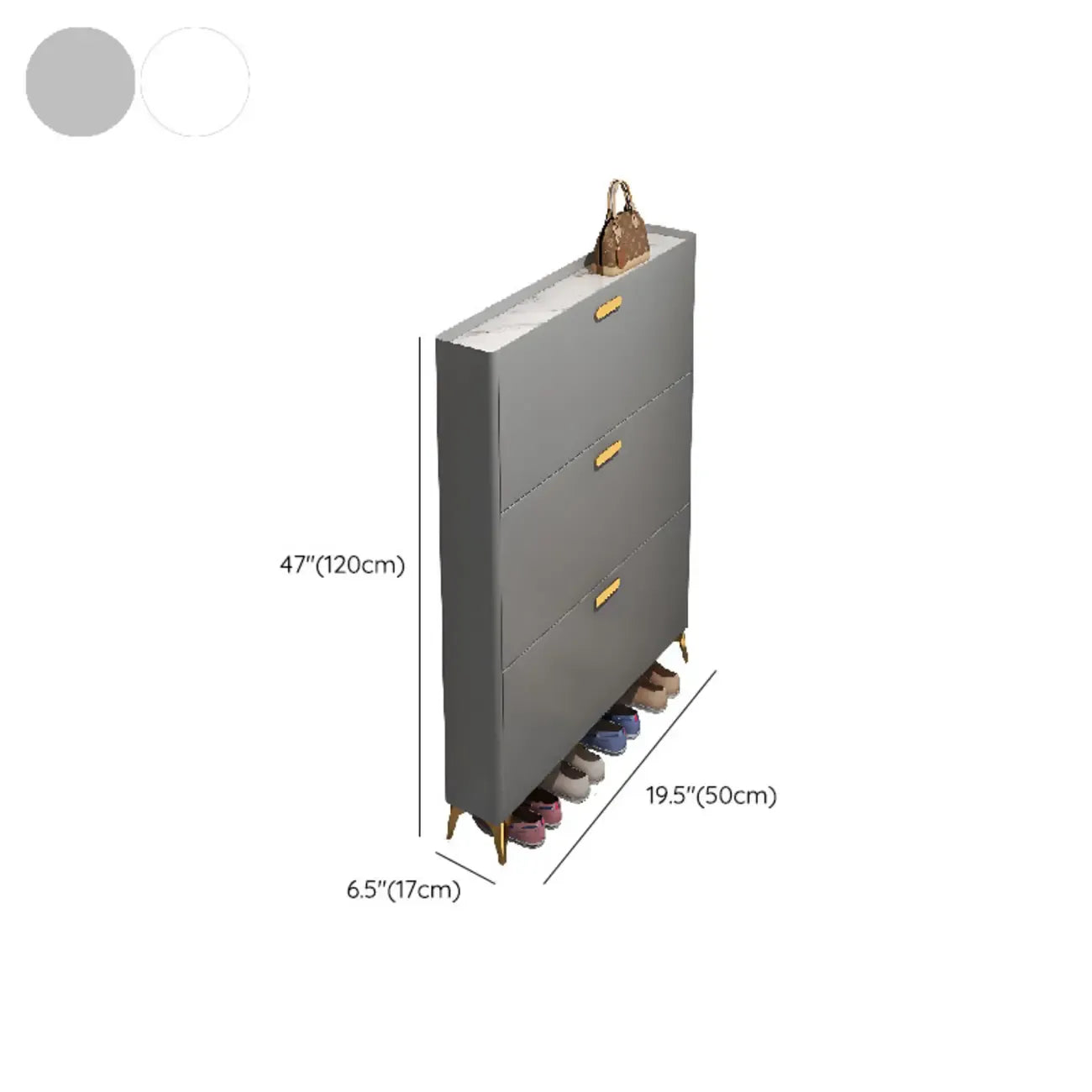 Grey/White Wood Hidden Storage Shoe Cabinet for Entryway