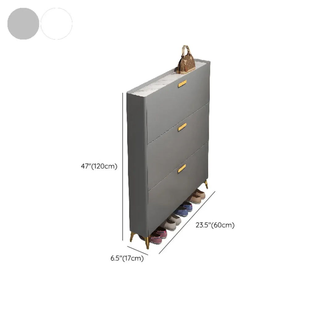 Grey/White Wood Hidden Storage Shoe Cabinet for Entryway