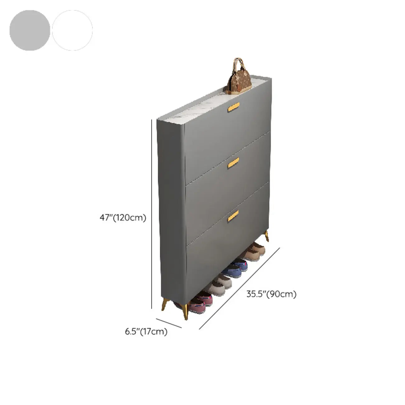 Grey/White Wood Hidden Storage Shoe Cabinet for Entryway