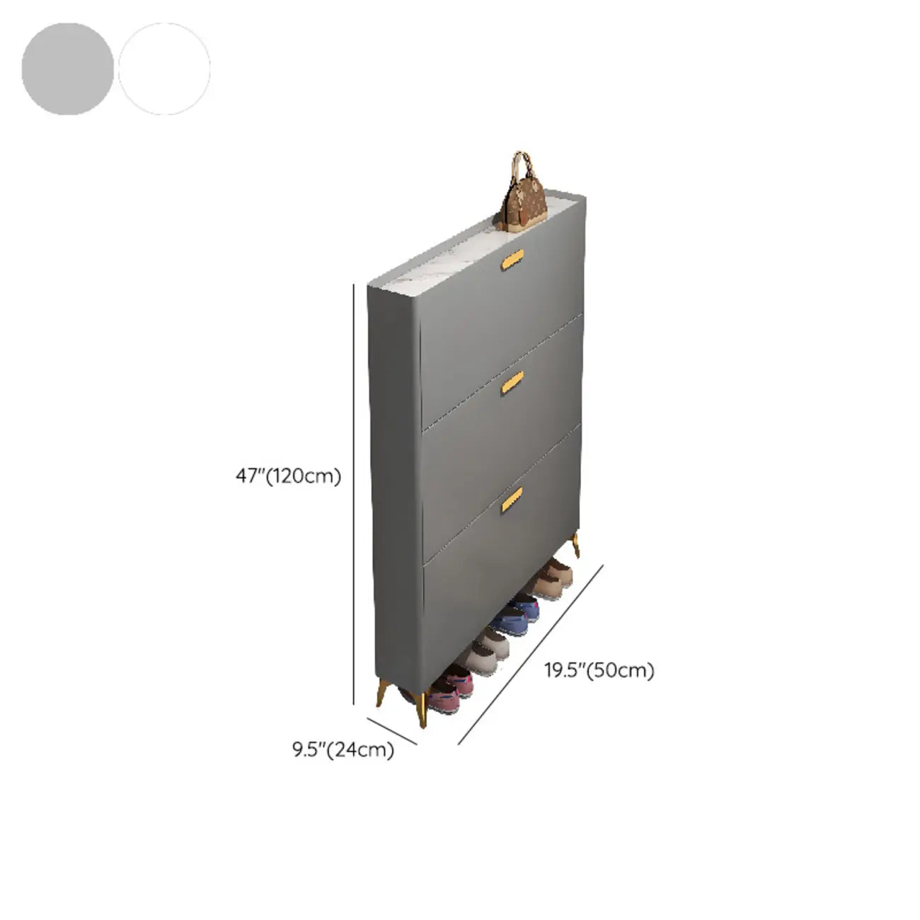 Grey/White Wood Hidden Storage Shoe Cabinet for Entryway