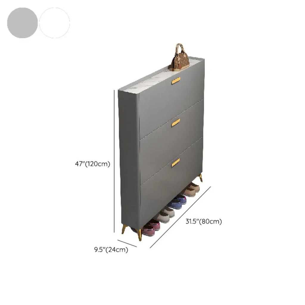 Grey/White Wood Hidden Storage Shoe Cabinet for Entryway