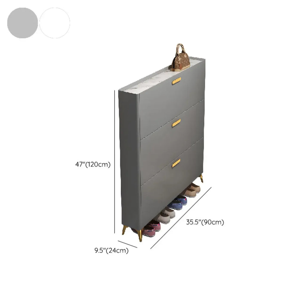 Grey/White Wood Hidden Storage Shoe Cabinet for Entryway
