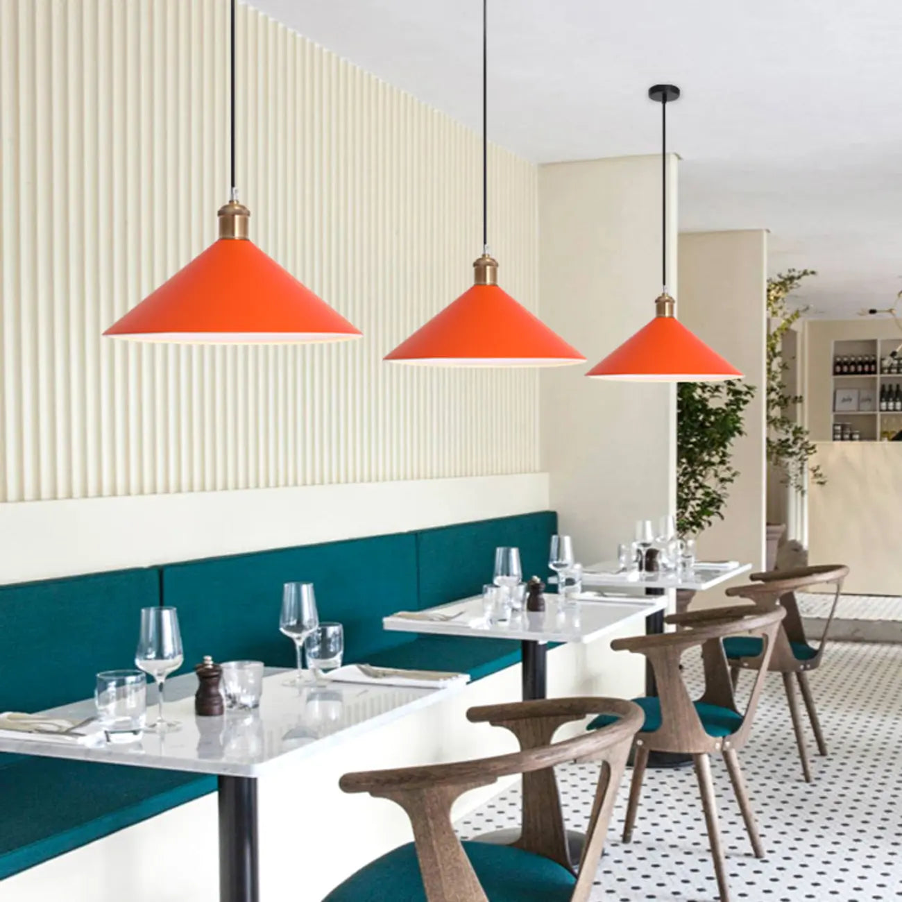 Industrial Orange Metal Pendant Light for Dining Room