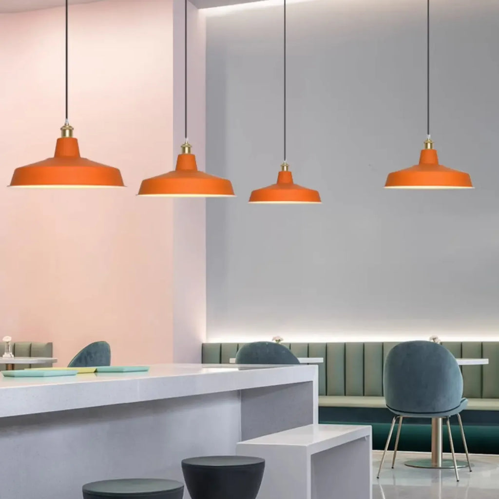 Industrial Orange Metal Pendant Light for Dining Room