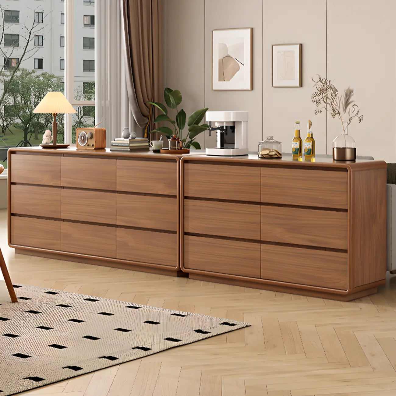 Cube Brown Wooden Console Chest in 8-Drawer