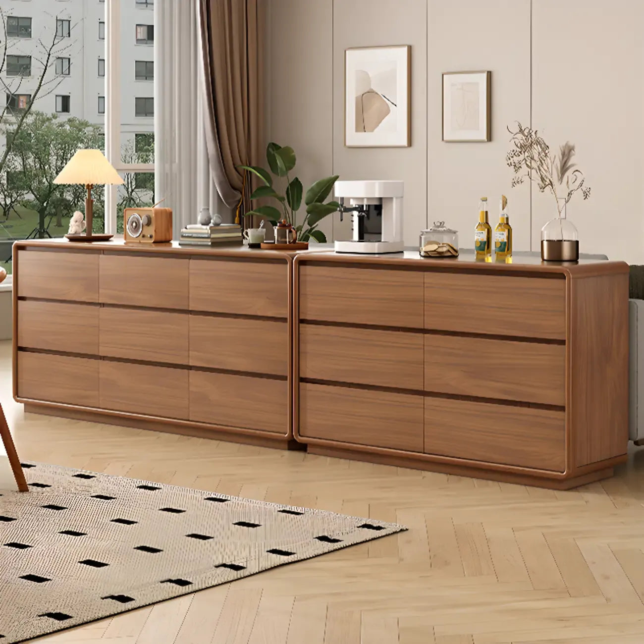 Cube Brown Wooden Console Chest in 8-Drawer