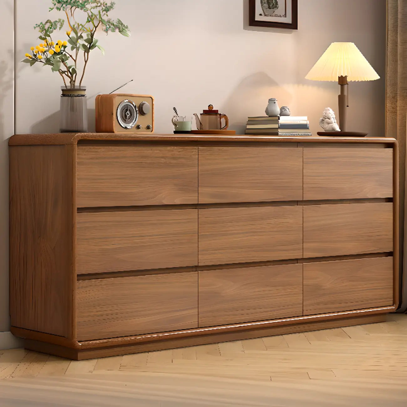 Cube Brown Wooden Console Chest in 8-Drawer