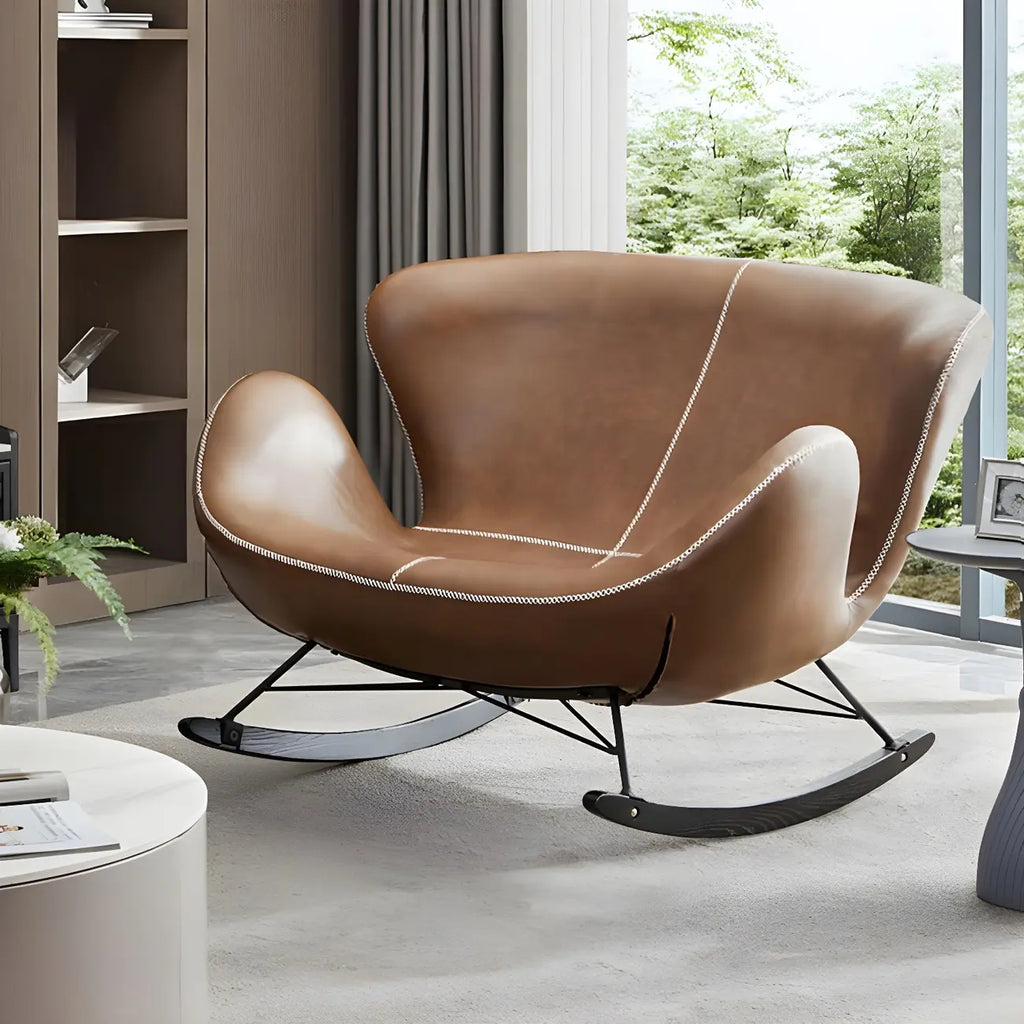 Faux Leather Upholstered Rocking Chair Stylish 2 Seat for Indoor