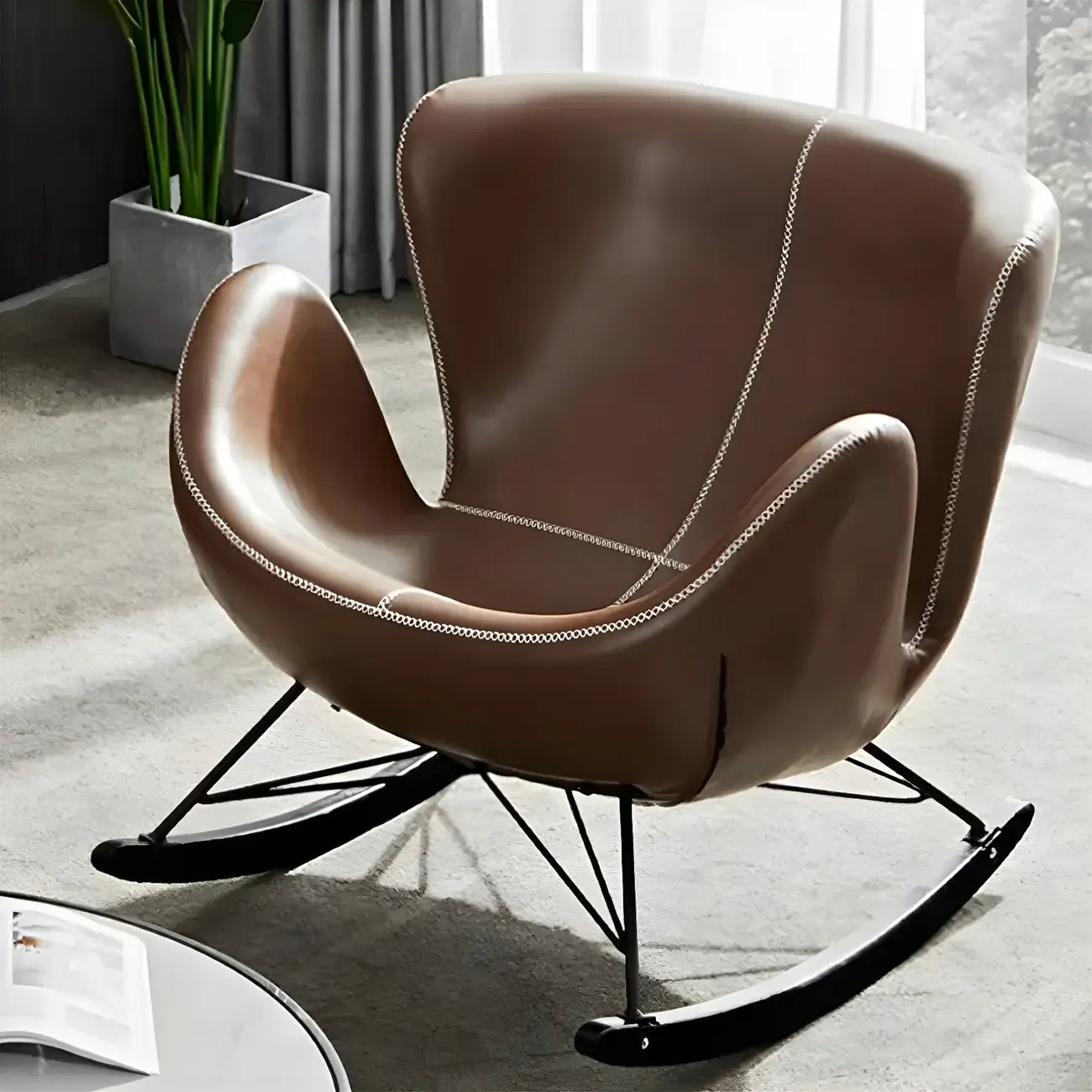 Faux Leather Upholstered Rocking Chair Stylish 2 Seat for Indoor