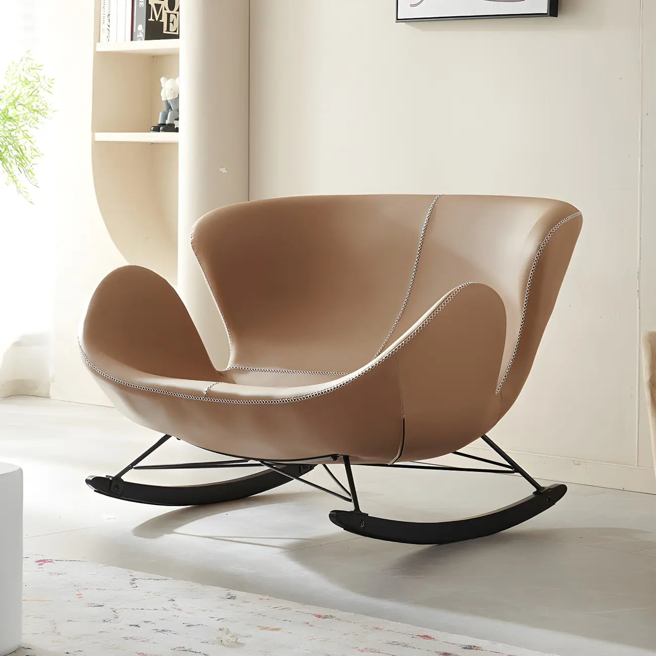 Faux Leather Upholstered Rocking Chair Stylish 2 Seat for Indoor