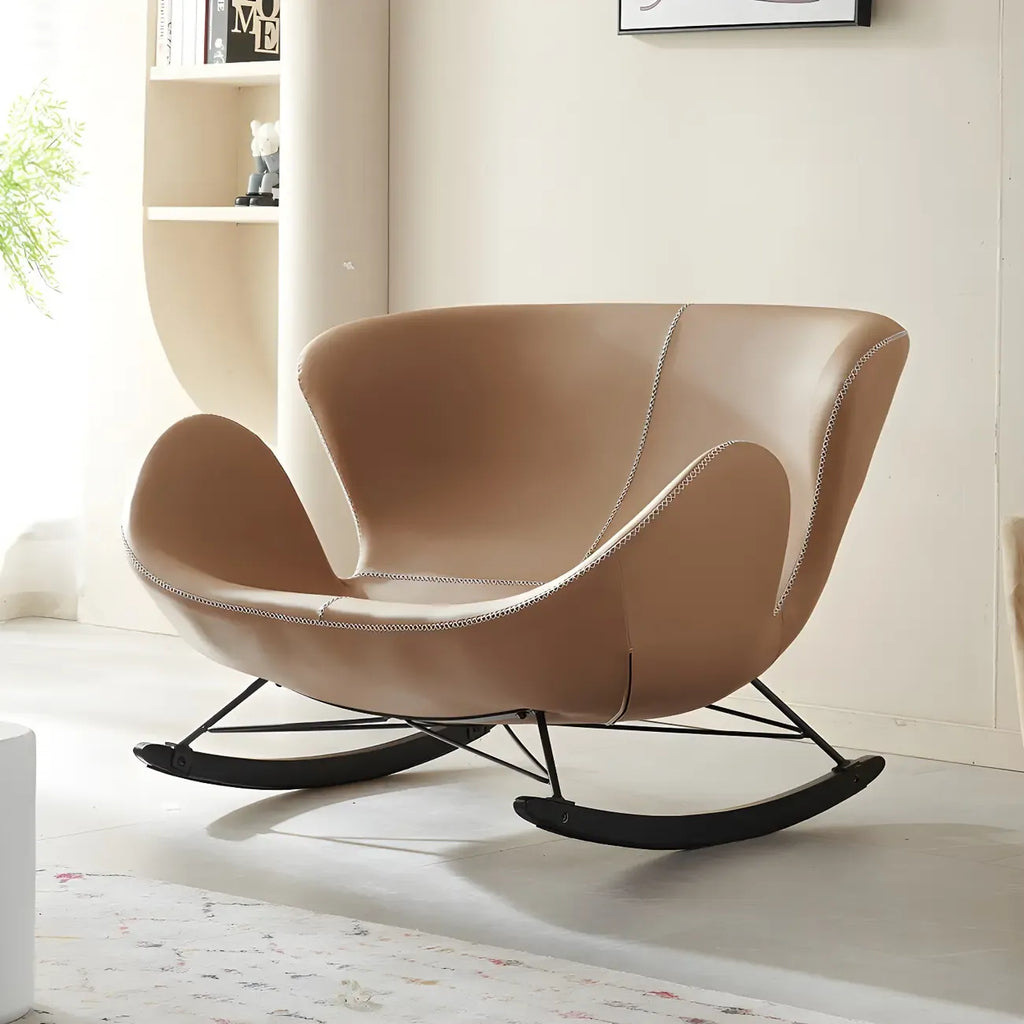 Faux Leather Upholstered Rocking Chair Stylish 2 Seat for Indoor
