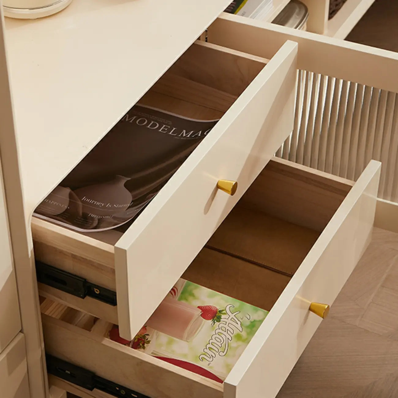 63 Contemporary White Pine Wood TV Stand with 4 Drawers